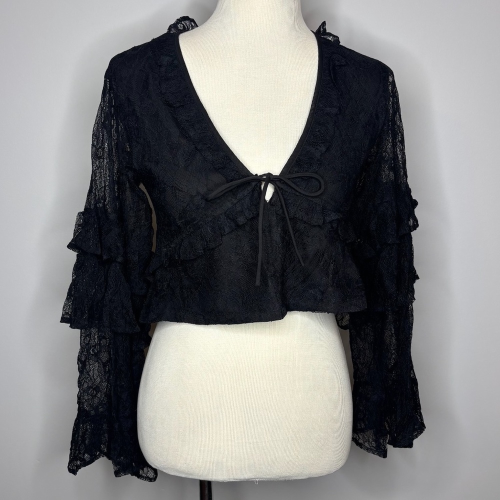 Nasty Gal - Black Lae Ruffle Tie Front Fluted